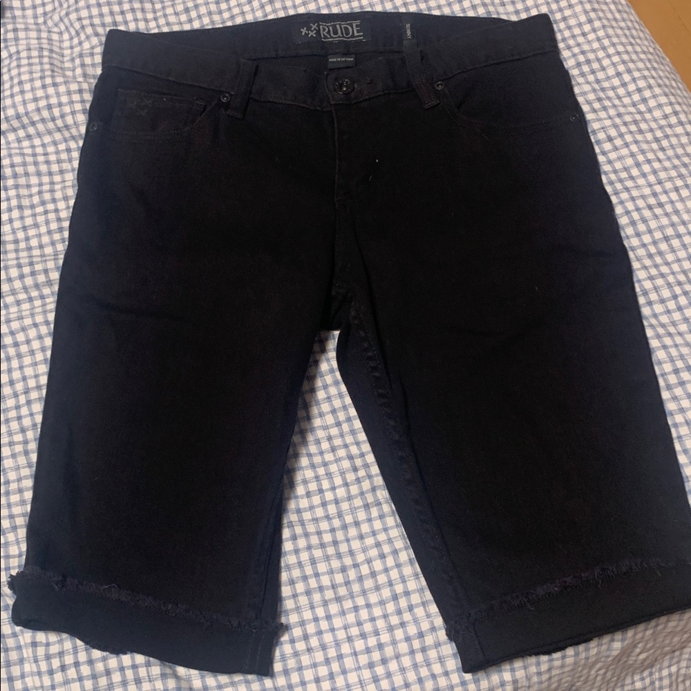 RUDE Skinny Black Rolled Hem Denim Shorts.Men.Cotton
